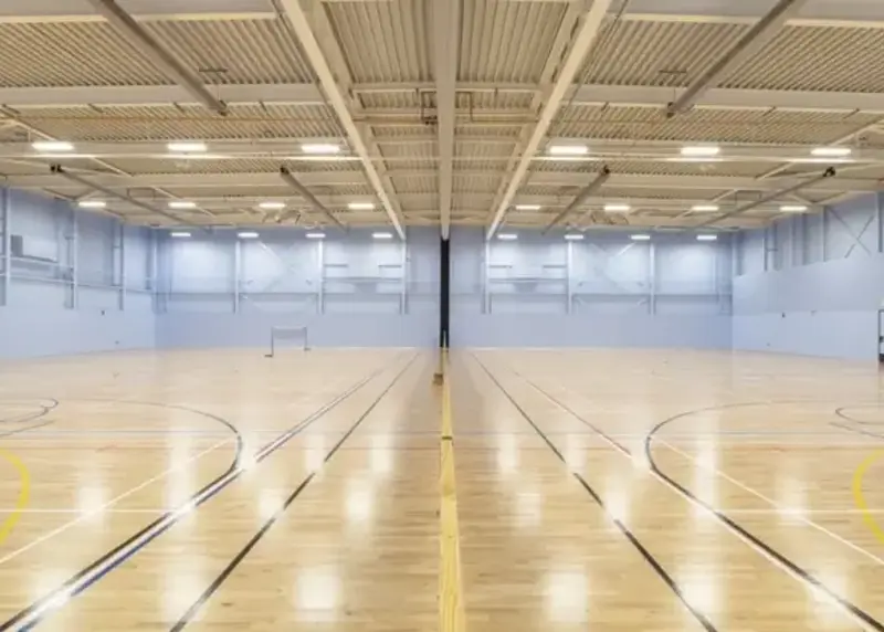 Wide shot of Andover Leisure Centre sports hall